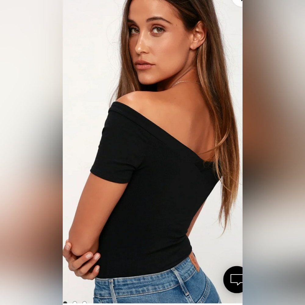 Lulus Sandpiper Black Ribbed Off Shoulder Bodysuit - Picture 3 of 3